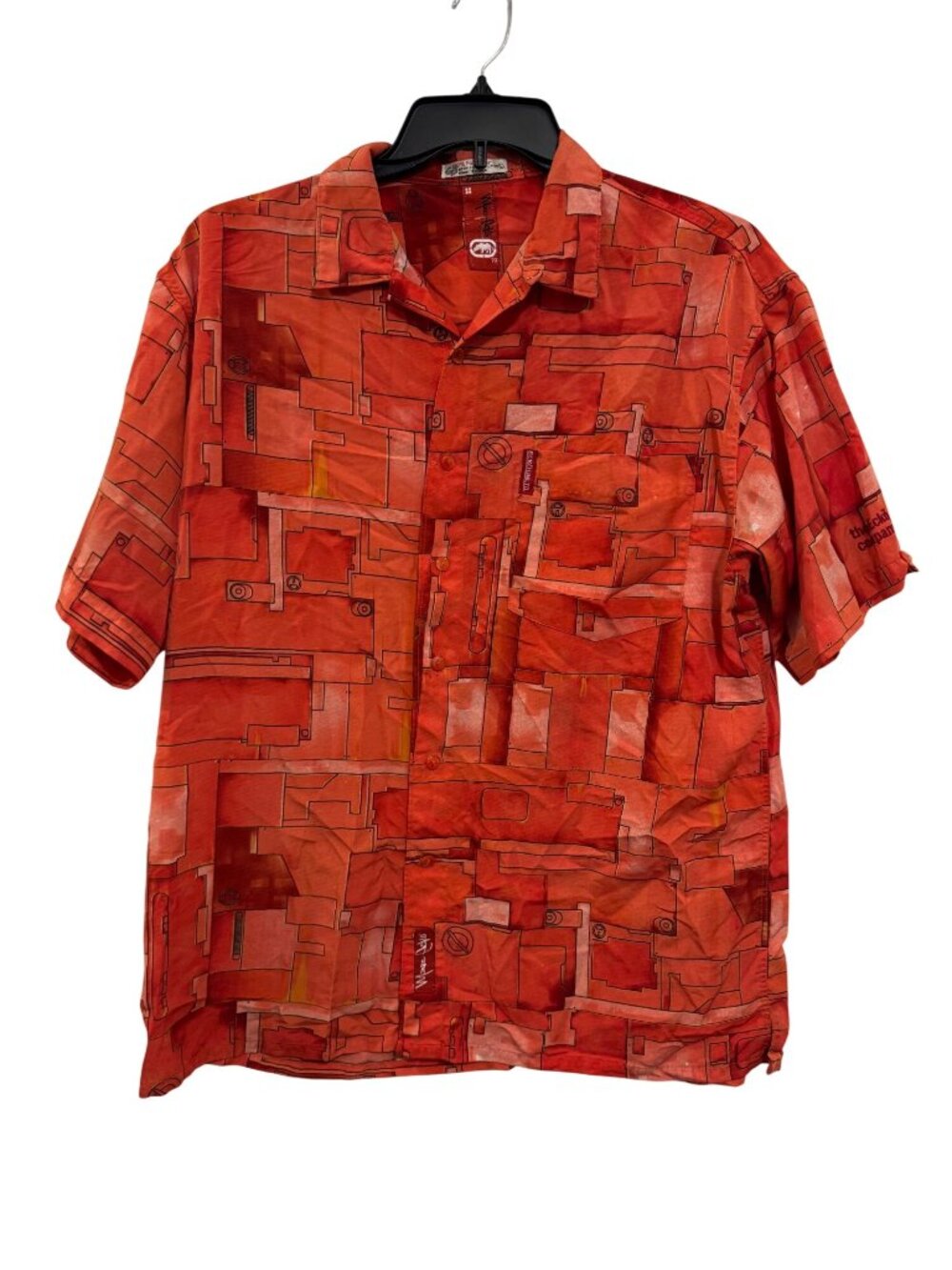 vintage Ecko Unltd Mens Red Graphic Button-Up Shirt L 100% Polyester